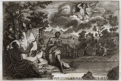 Biblia de Royaumont, Nuevo Testamento: El eunuco bautiza. San Felipe diácono anuncia la fe a un eunuco de la reina de Etiopía y lo bautiza. Ilustración de 1811. de Unknown artist