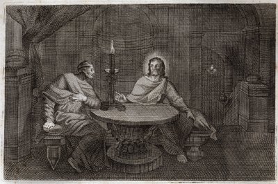 Biblia de Royaumont, Nuevo Testamento: Nicodemo viene a encontrar a Jesucristo de noche. Ilustración de 1811. de Unknown artist