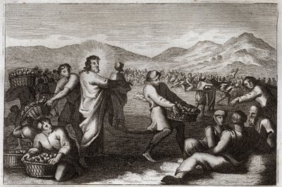 Biblia de Royaumont, Nuevo Testamento: Propagación de los panes. Jesucristo multiplica cinco panes y alimenta a cinco mil hombres. Ilustración de 1811. de Unknown artist