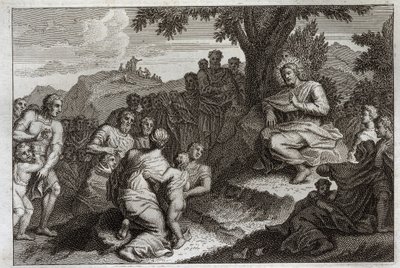 Biblia de Royaumont, Nuevo Testamento: Sermón de la montaña. Jesucristo elige a doce apóstoles de sus discípulos y les da el sermón, conocido como el Sermón de la Montaña. Ilustración de 1811. de Unknown artist