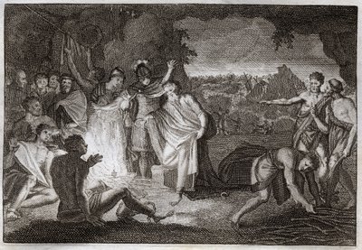 Biblia de Royaumont, Nuevo Testamento: El naufragio de San Pablo. Es mordido por una víbora sin sufrir daño alguno. Ilustración de 1811. de Unknown artist