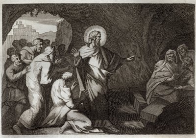 Biblia de Royaumont, Nuevo Testamento: La Resurrección de Lázaro por Jesucristo. Ilustración de 1811. de Unknown artist