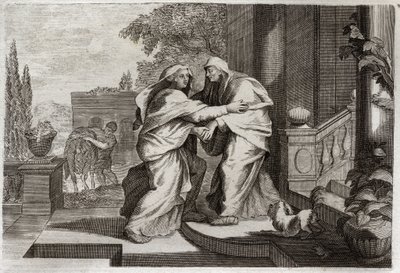 Biblia de Royaumont, Nuevo Testamento: La Visitación. La Santísima Virgen María visita a su prima Isabel. Ilustración de 1811. de Unknown artist