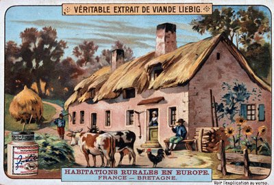 Vivienda rural de Bretaña - cromo. Liebig, v. 1895 de Unknown artist