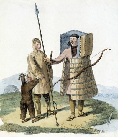Hombre ruso en traje de caza con su esposa e hijo de Unknown artist