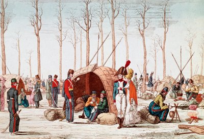 Soldados rusos acampando en los Campos Elíseos, París, Francia, 31 de marzo de 1814 de Unknown artist