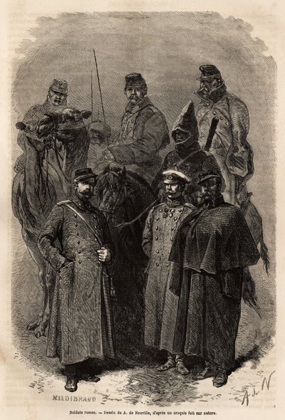 Soldados rusos, que mantienen la autoridad del emperador en el vasto territorio de Rusia, el ejército ruso también permitió un ascenso social muy rápido, otorgando ciertos privilegios e instrucción a cada uno de sus miembros. Grabado para ilustrar 