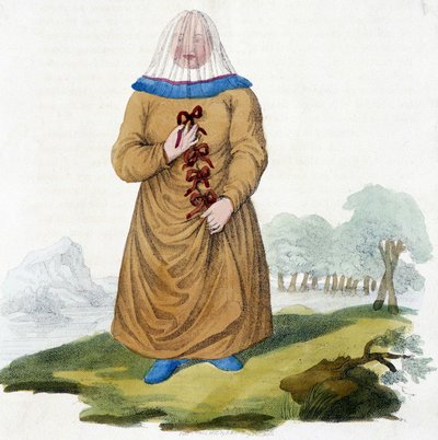 Mujer rusa de una tribu Ostiak en traje tradicional (Khanty o Khante: cazadores paleosiberianos, establecidos en el área forestal del valle medio del Ob) de Unknown artist
