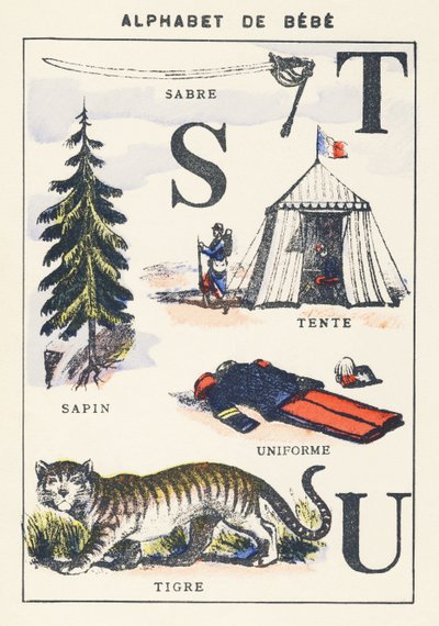 S T U: sable, abeto, tienda, tigre, uniforme de Unknown artist