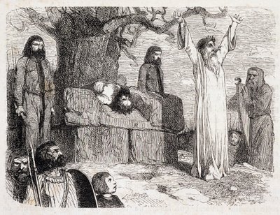 Sacrificio humano por druidas - en “La bretagne ancienne et moderne” de Pitre-Chevalier, editado por W. Coquebert de Unknown artist