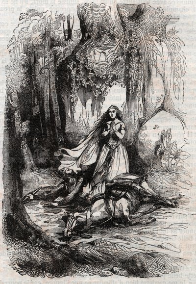 Sacripante desmontado en presencia de Angélica - grabado de 1851 de 