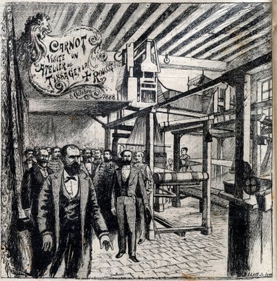 Sadi Carnot (1837-1894) visita un taller en Canut, 8 de octubre de Unknown artist