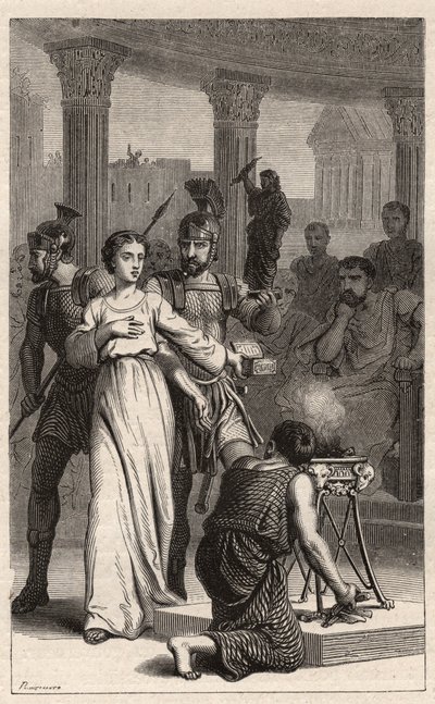 Santa Blandina (mártir 177) se niega a sacrificar a los ídolos - grabado en “Las Mujeres Ilustres de Francia” por Oscar Havard - 1886 de Unknown artist