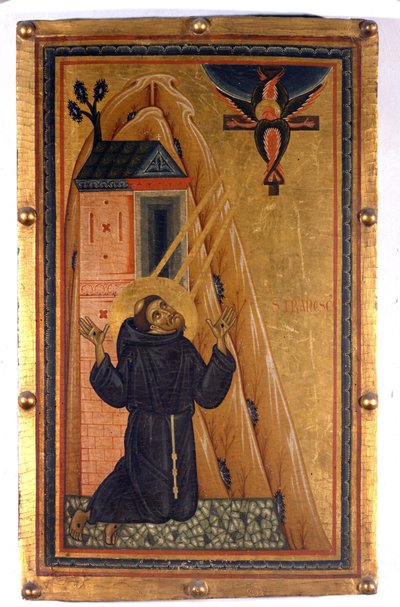 San Francisco de Asís con estigmas. Pintura sobre madera del siglo XIII. Florencia, Galería Uffizi de Unknown artist
