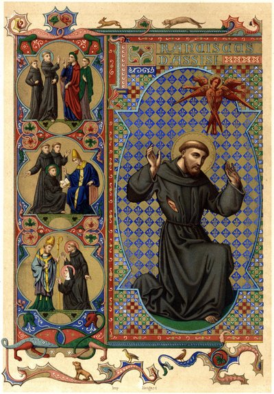 San Francisco de Asís recibiendo un estigma. principios del siglo XX (cromo) de Unknown Artist