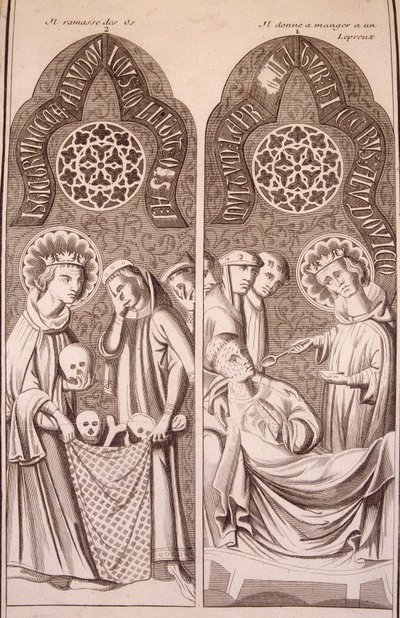 San Luis recoge huesos y da comida a los leprosos de Unknown artist