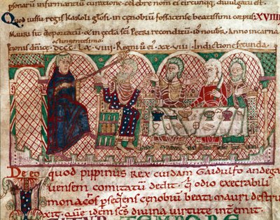 San Mauro (512-584) fundador del monasterio de Flanfeuil (San Mauro) en Anjou es recibido en la mesa de Gaidulfe de Rávena de Unknown artist
