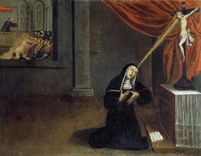 Santa Rita recibiendo los estigmas de Unknown artist