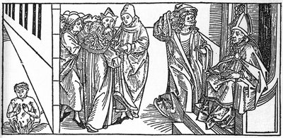 San Severino. Grabado de “Leben der Heiligen - sommerteil” (El libro de los santos) de Jacobus (James) de Voragine (1228-1298). Lübeck 1488. de Unknown artist