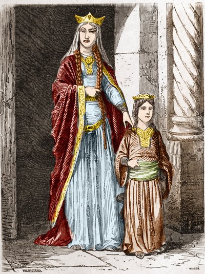Santa Batilde (o Batilde, Bathylle, Beaudour) (626-680), Reina de los Francos con Clotario. Grabado en “Histoire De France En Cent Paintings” de Paul Lehugeur, 1891 de Unknown artist