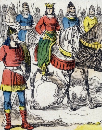 Santa Clotilde (475-545) huyó de la tutela de su tío Gondebaud, rey de los Borgoñones (480-516), quien fue el asesino de su familia. de Unknown artist