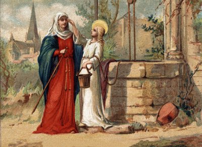 Santa Genoveva (422-502), patrona de París da vista a su mar. Cromolitografía alrededor de 1890. de Unknown artist