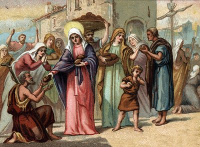 Santa Genoveva (422-502), patrona de París de la hambruna. Cromolitografía alrededor de 1890. de Unknown artist