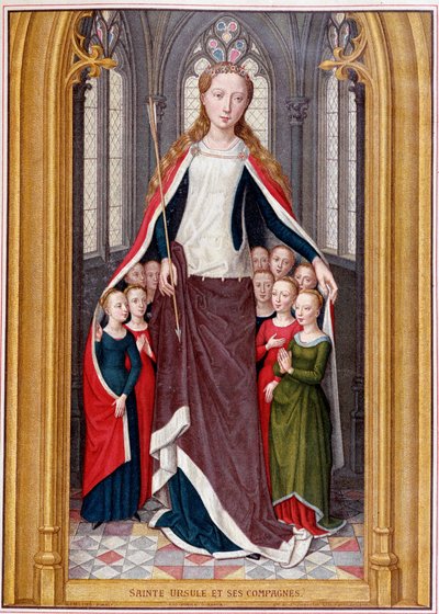 Santa Úrsula alberga a sus compañeras bajo su manto, después de la caza de Santa Úrsula, Brujas, Memling de Unknown artist