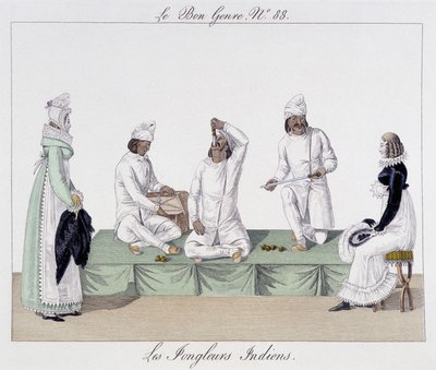 Saltimbanquis: malabaristas indios, tragadores de cuchillos - en "El buen género", principios del siglo XIX de Unknown artist