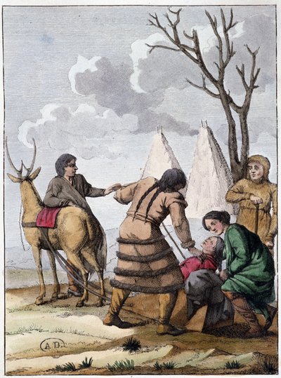 Matrimonio samoyedo (pueblo nómada de origen mongol), principios del siglo XIX de Unknown artist