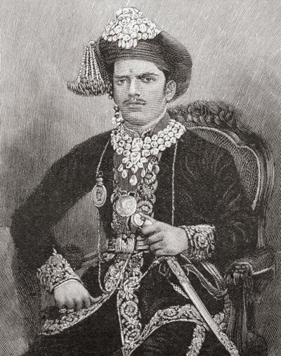 Sayajirao Gaekwad III, 17 años, Maharajá del Estado de Baroda, India (grabado) de Unknown artist
