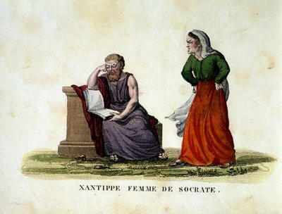 Escena de hogar entre Sócrates y su esposa Xantippe - grabado de Unknown artist