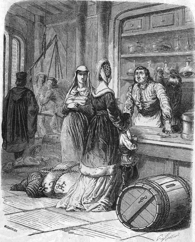 Escena de la vida cotidiana, tienda en el siglo XV de Unknown artist