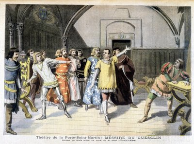 Escena de la obra “Messire Du Guesclin”, drama de Paul Déleède, representada en el teatro de la Porte Saint Martin. En Le petit journal, el 03/11/1895 de Unknown artist