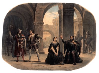 Escena tomada de la ópera "La forza del destino" por el compositor Giuseppe Verdi (1813-1901). Ilustración de finales del siglo XIX de Unknown artist