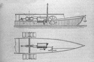 Esquema del corte y motor del barco de vapor de Jouffroy d
