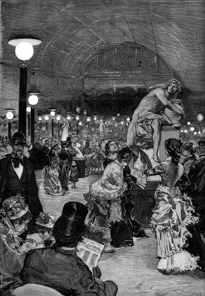 Sala de esculturas en el Salón de 1879 en el Palais des Champs-Elysées (Campos Elíseos) en París. Grabado en “El Mundo Ilustre” de Unknown artist
