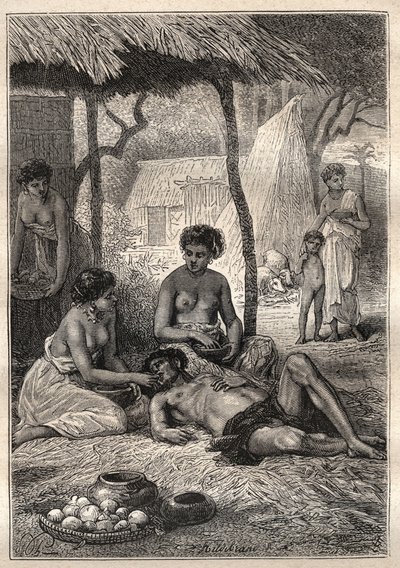 Segundo viaje (1772-1775) del Capitán James Cook (1728-1779): una isla que pasó su día siendo tragada por sus esposas (Tahití) - ilustración tomada de “Los Grandes Marineros del siglo XVIII” de Unknown artist