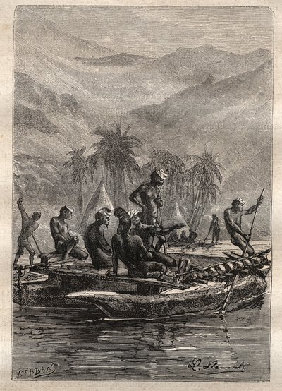Segundo viaje (1772-1775) del Capitán James Cook (1728-1779): los nativos tuvieron suficiente confianza para acercarse e intercambiar (Nueva Caledonia) - ilustración tomada de 