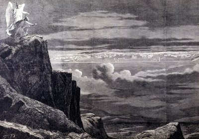 Vista de la Jerusalén celestial; imagen de la Jerusalén terrenal después del Juicio Final, desciende del cielo para asentarse en la Tierra. Grabado del siglo XIX. de Unknown artist