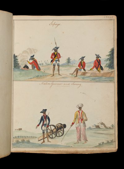 Sepoys, un artillero nativo y un serang (contramaestre) de Unknown artist