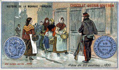 Serie Historia de la Moneda Francesa publicada por Chocolat Guérin Boutron. Cromolitografía del siglo XIX. Moneda de 20 centavos en 1870 de Unknown artist