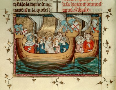 Séptima Cruzada: el Rey de Francia San Luis (o Luis IX) (1214-1270) llega a Nicosia en Chipre alrededor de 1245. Miniatura. B.N. París de Unknown artist