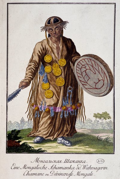 Chamán o adivina mongola - Grabado de Unknown artist