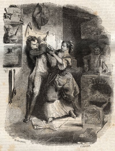 Ella me untó la cara, y todo esto fue delicioso - Ilustración para las "confesiones" de Jean-Jacques Rousseau (1712-1778) - grabado de 1849 de Unknown artist