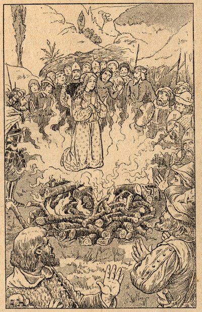 Ella permanece en medio de las llamas... Santa Rosa de Viterbo (Rosa da Viterbo) (1233-1252). Grabado de finales del siglo XIX. Colección privada de Unknown artist