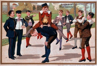 Juego de ovejas saltando, publicidad de tienda "El hermoso jardinero", v. 1895 de Unknown artist
