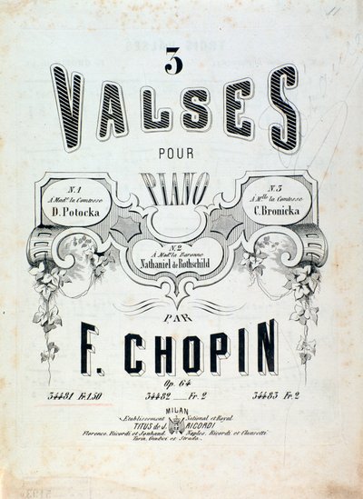 Partitura para 3 valses para piano op. 64, de Frederic Chopin (frontispicio) de Unknown artist