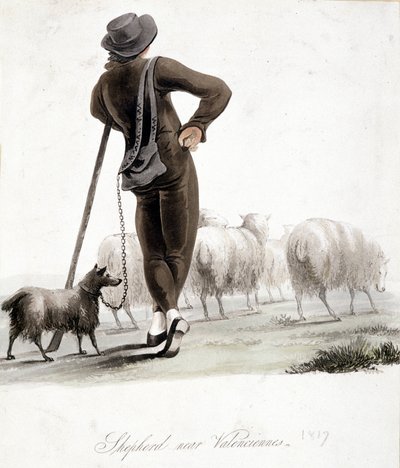 Pastor cerca de Valenciennes - acuarela de Unknown artist