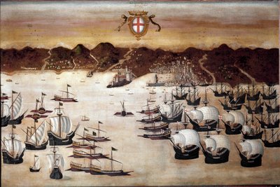 Barcos en el puerto de Génova (pintura del siglo XVI) de Unknown artist